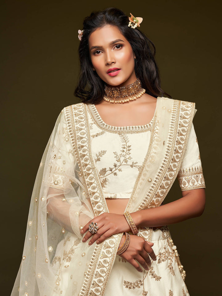 White party wear lehenga with sequin and dori embroidery work