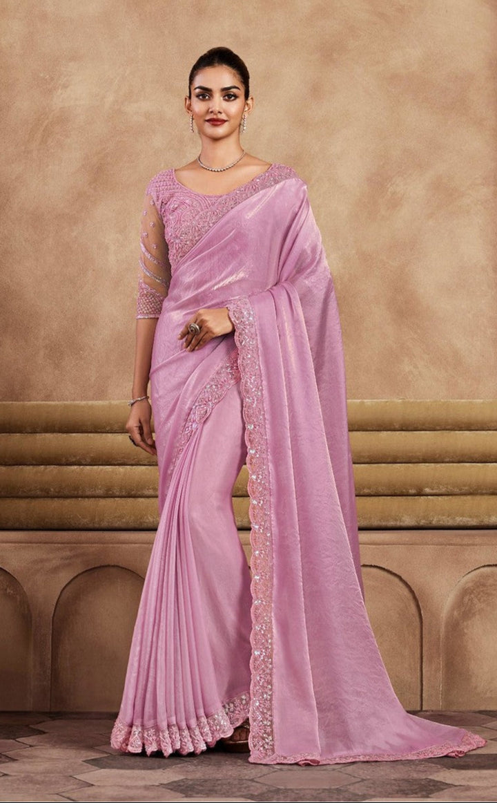 Handcrafted Pink Cherry Silk Saadi | Festive Saree for Weddings & Celebrations