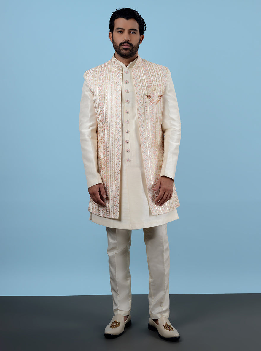 Sophisticated cream Indowestern, men’s traditional attire