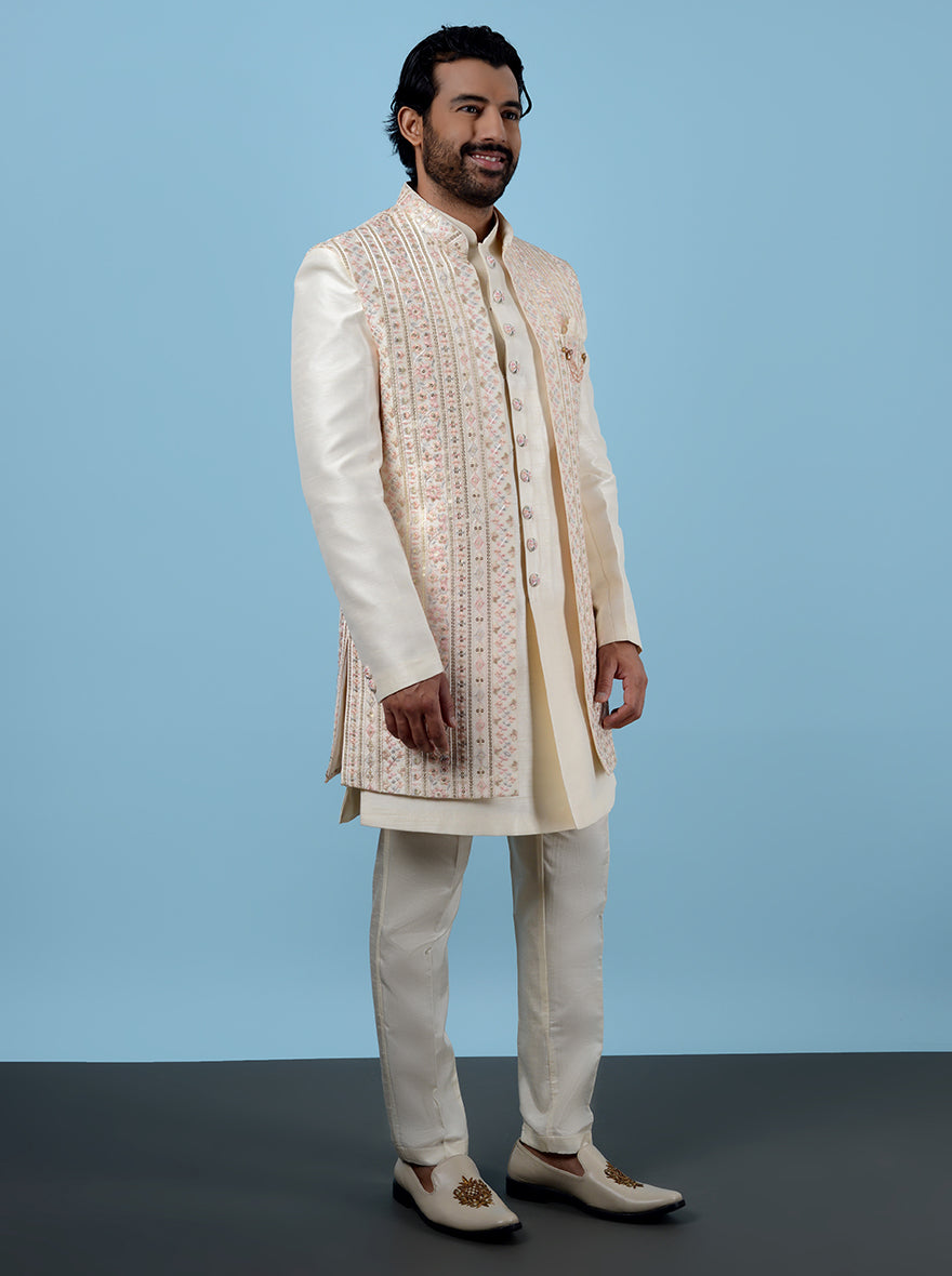 Cream embroidered ethnic outfit, mandarin collar design