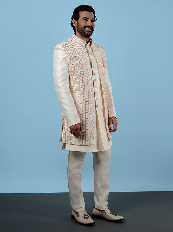 Cream embroidered ethnic outfit, mandarin collar design