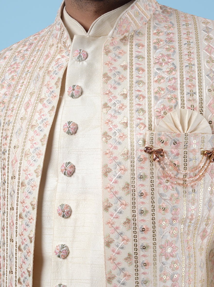 Cream Indowestern with embroidery, men’s traditional wear