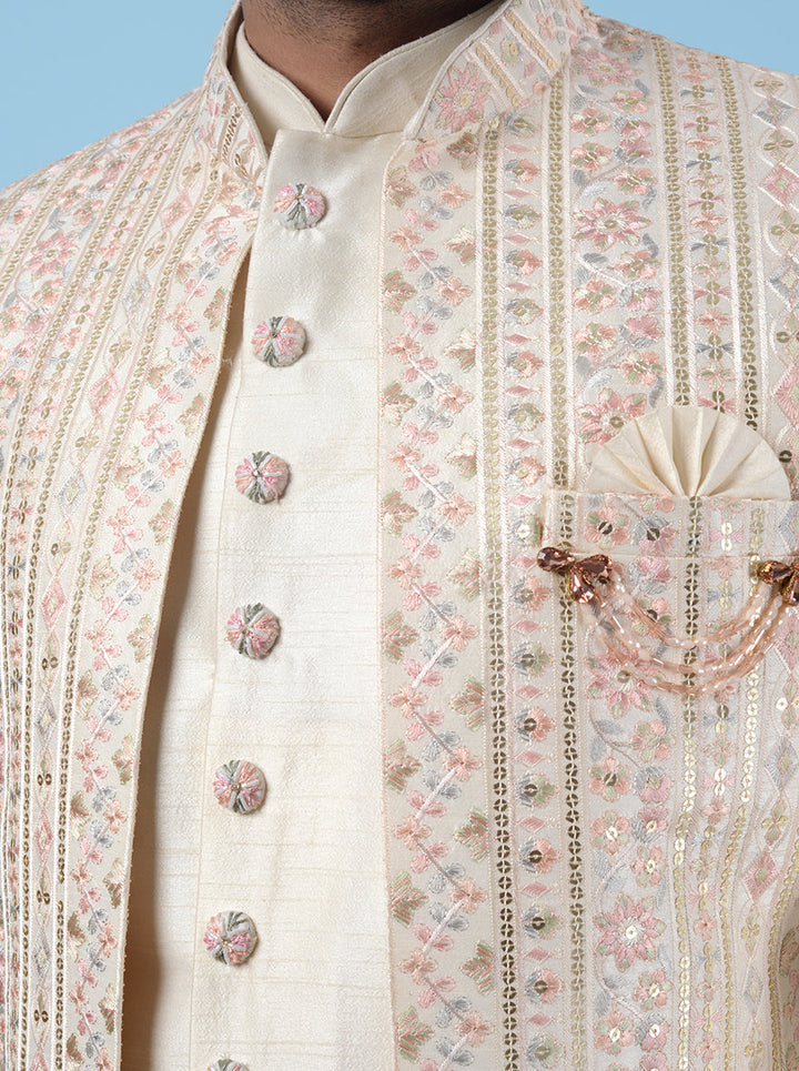 Cream Indowestern with embroidery, men’s traditional wear