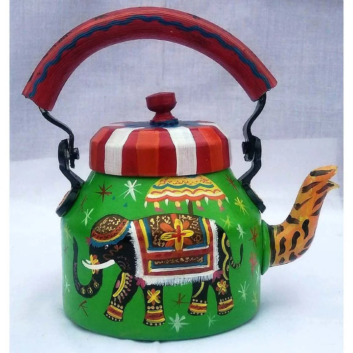 Folk Art Tea Kettle 1L | Handcrafted Metal Piece for Display