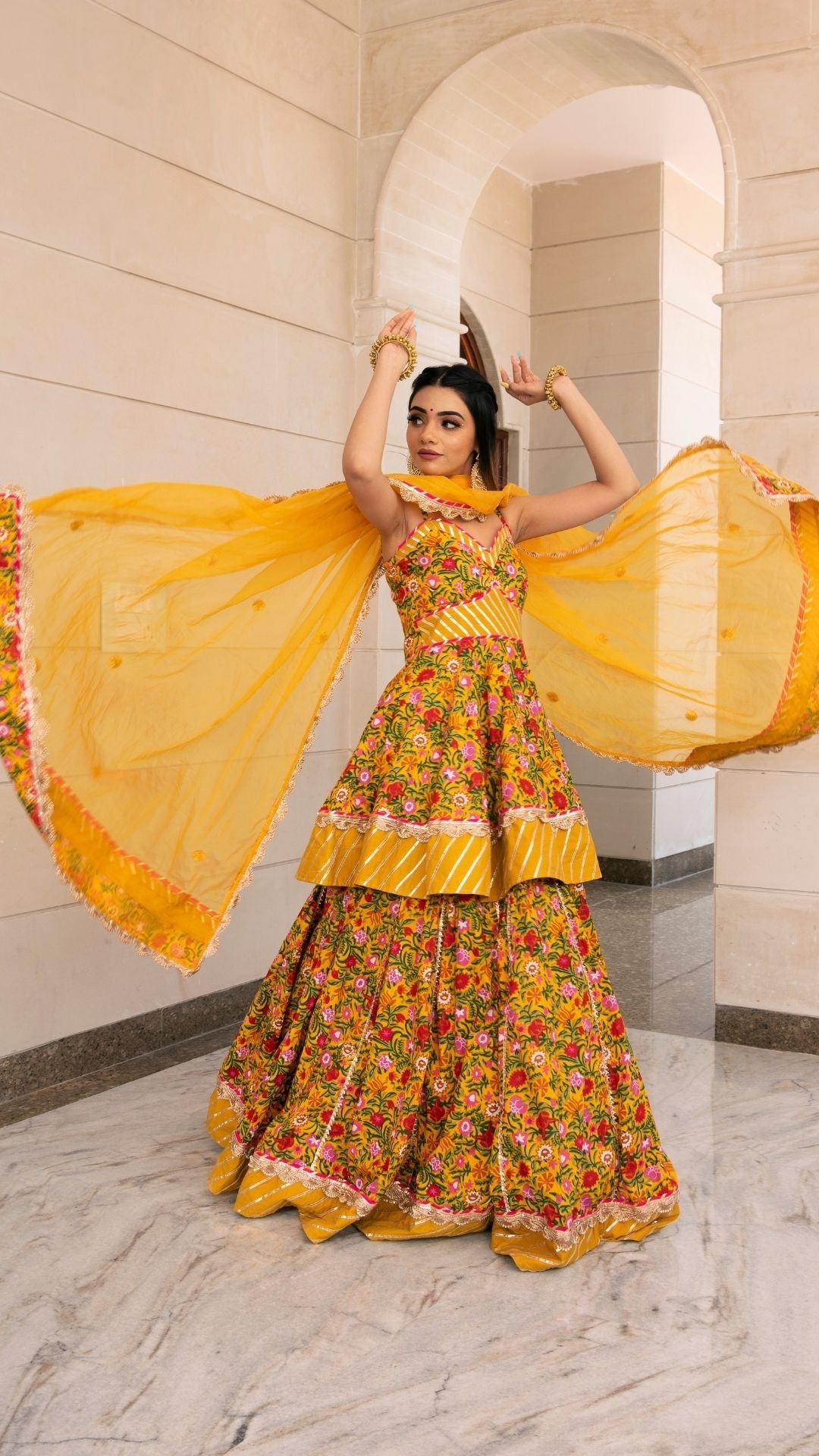 HALDI YELLOW HAND BLOCK PRINT LEHENGA SET - Pomcha Jaipur