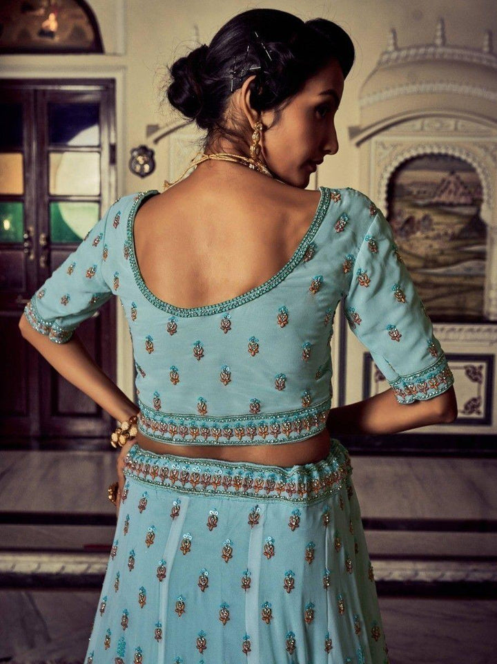 Sky Blue Lehenga Choli set | Georgette Material with Zarkan & Glitter Zari Embroidery
