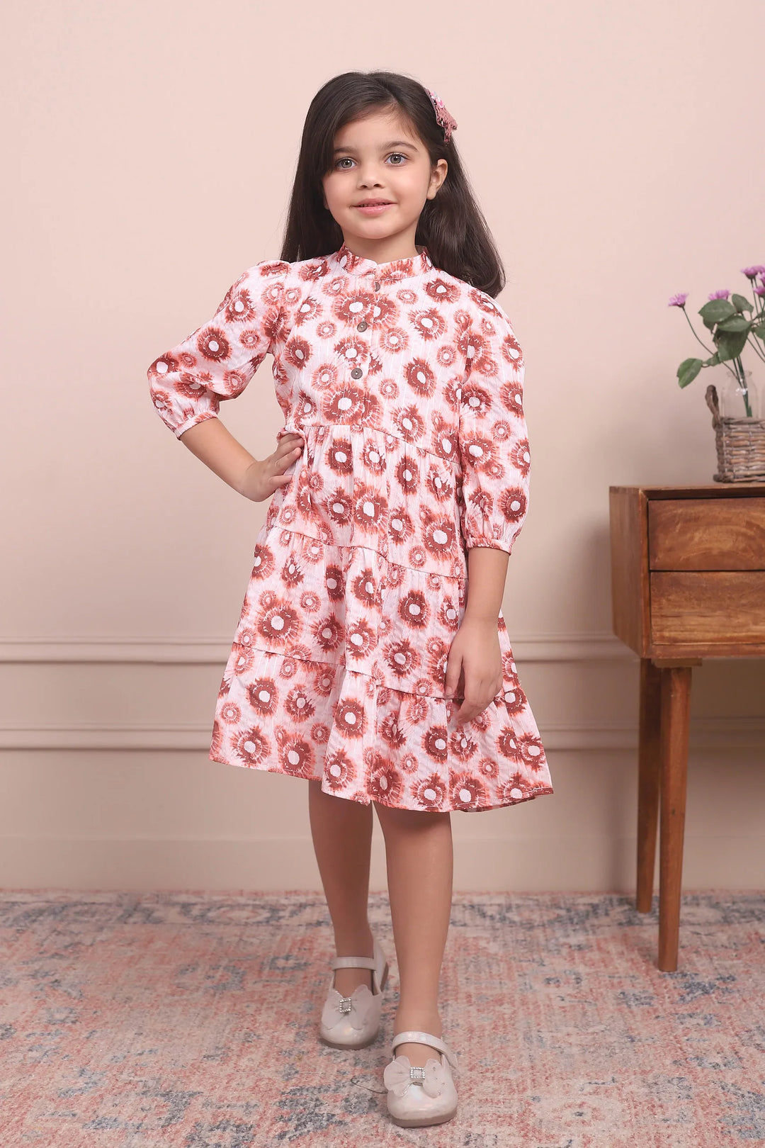 Cute and Cozy: Matching Mommy and Me Orange Printed Tiered Dress Duo