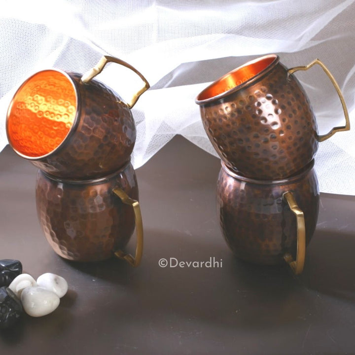 Copper Hammered Mugs Set | Aasavam 2 Pcs for Dining Delight