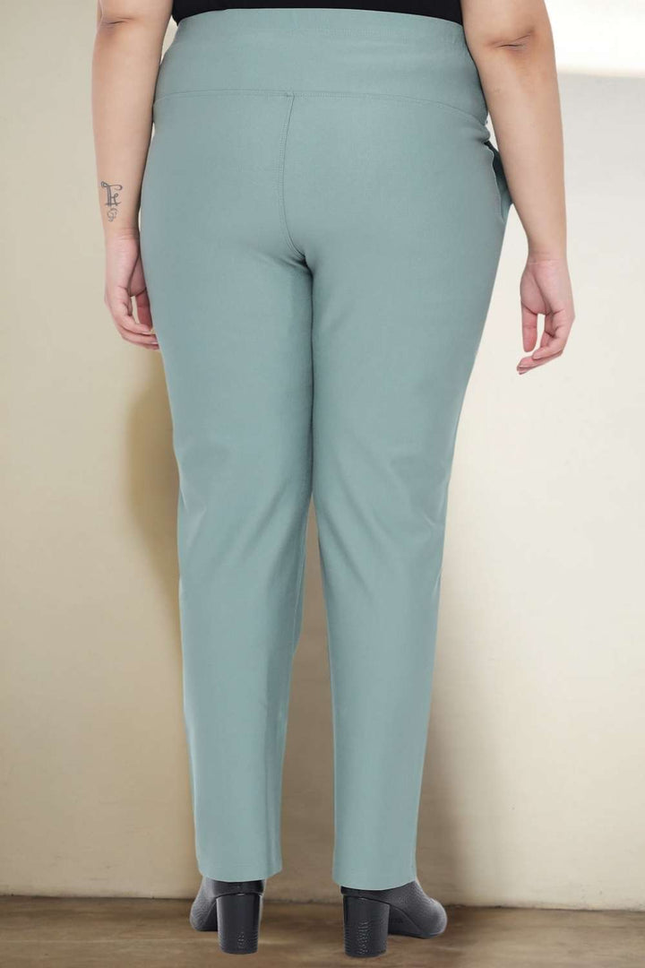 Plus Size Mint Green Tummy Shaper Straight Fit Pants