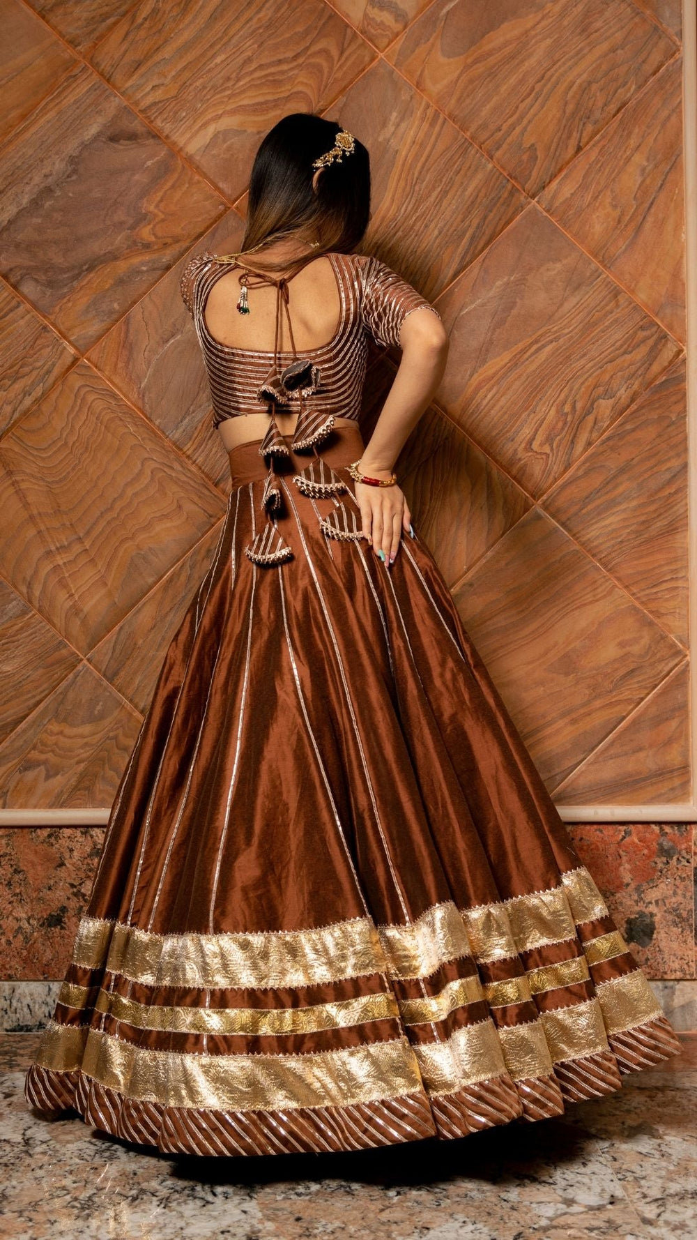 BANI THANI BROWN COTTON SILK LEHENGA SET - Pomcha Jaipur