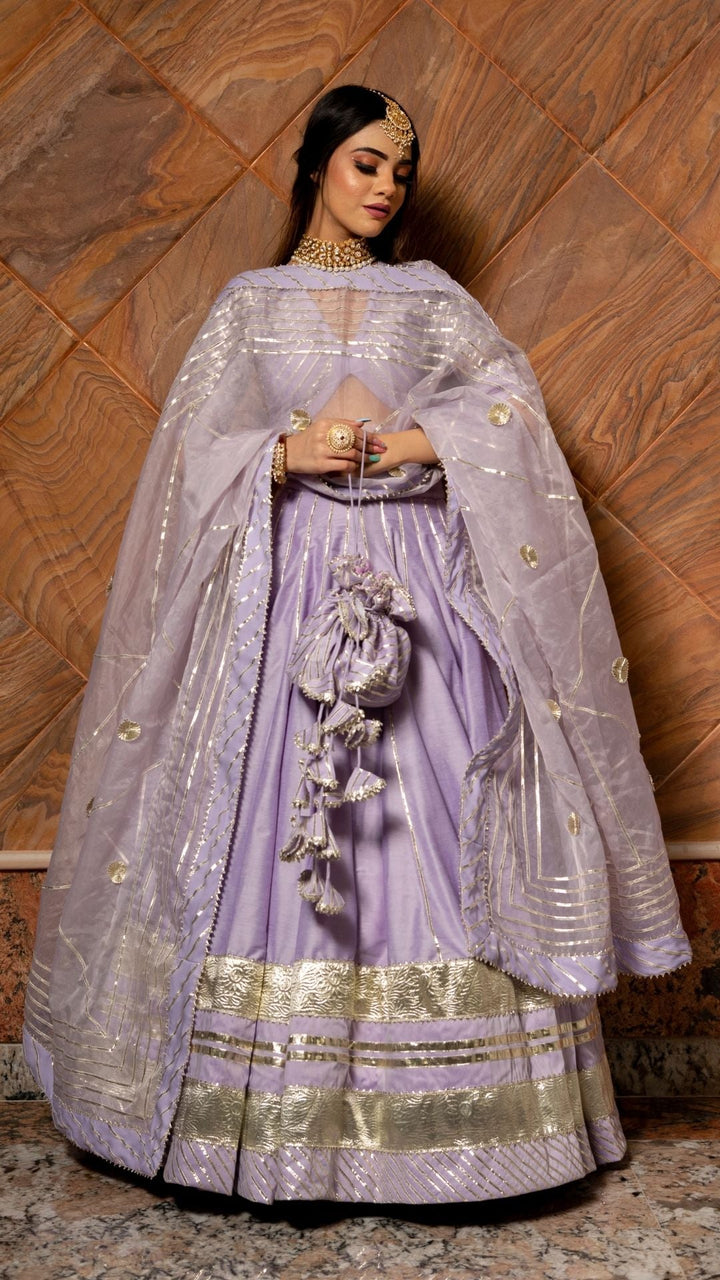 IBADAT LILAC COTTON SILK  LEHENGA SET - Pomcha Jaipur