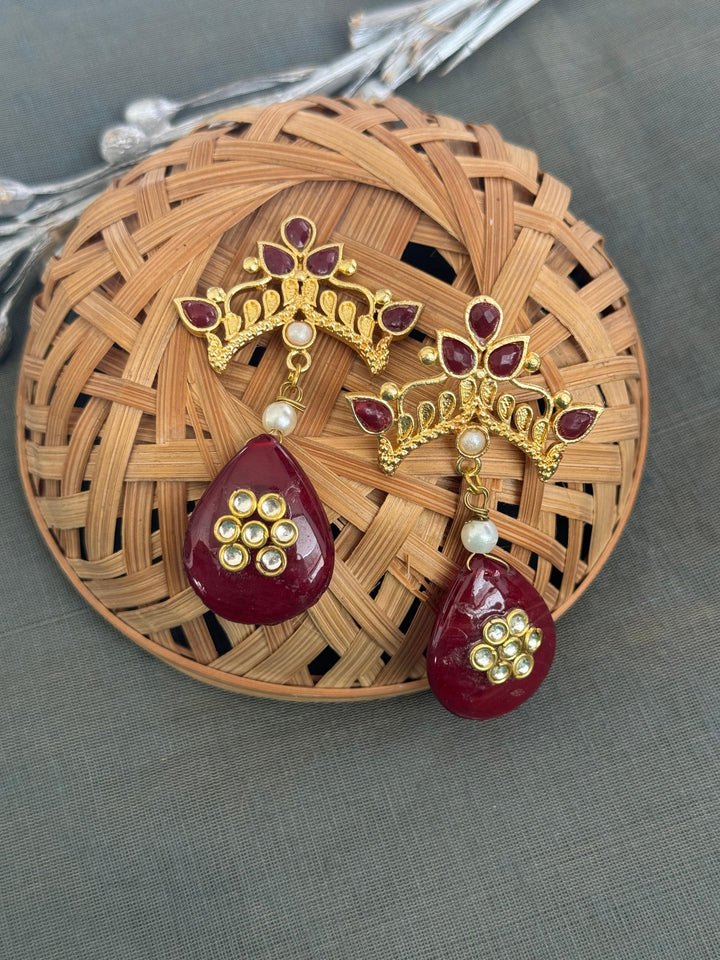 Maroon Stone Gold | Matte Designer Earrings Trendy