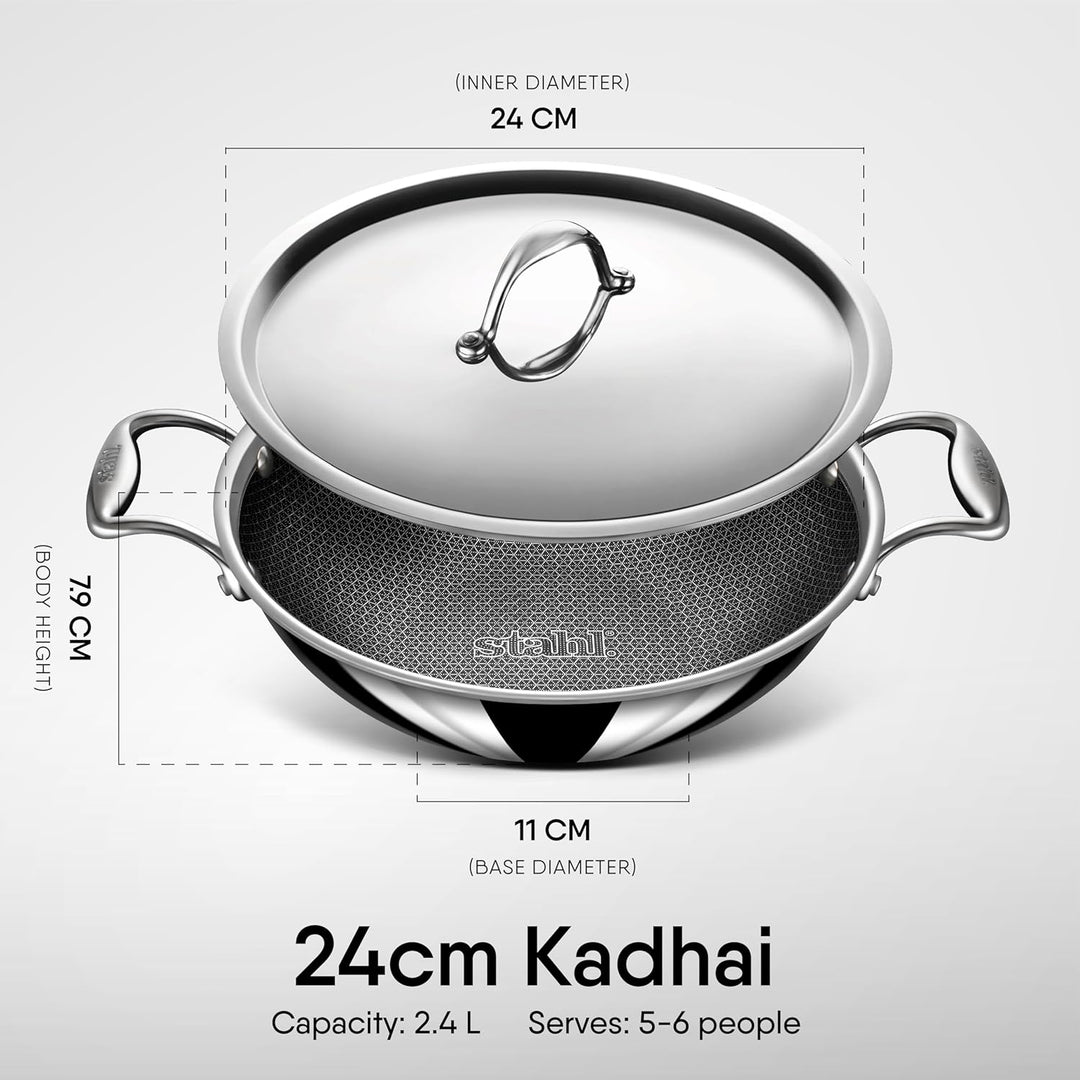 Stahl Artisan Hybrid Triply Kadhai | Induction-Friendly with Spill-Proof Edges