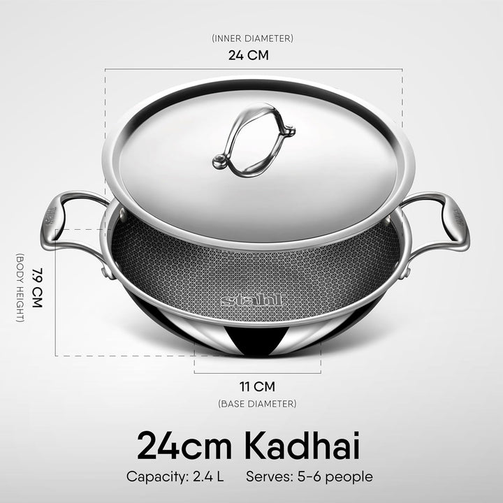Stahl Artisan Hybrid Triply Kadhai | Induction-Friendly with Spill-Proof Edges