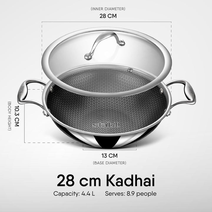 Stahl Artisan Hybrid Triply Kadhai | Induction-Friendly with Spill-Proof Edges