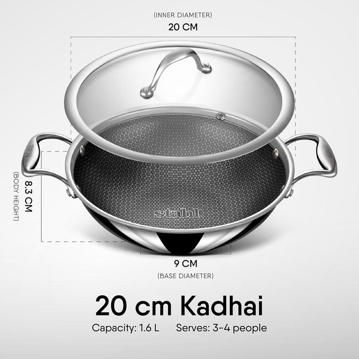 Stahl Artisan Hybrid Triply Kadhai | Induction-Friendly with Spill-Proof Edges