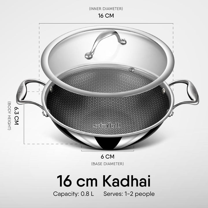 Stahl Artisan Hybrid Triply Kadhai | Induction-Friendly with Spill-Proof Edges