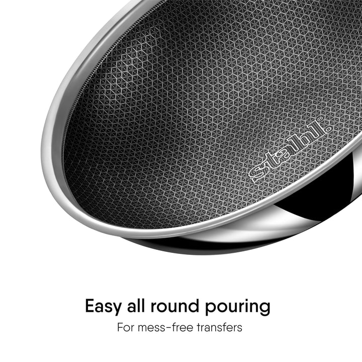 Hybrid Tasla Kadhai | Stahl Artisan Stainless Steel with Flat Lid & Easy-Pour