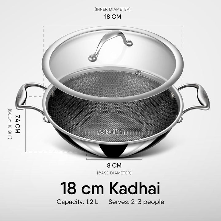Stahl Artisan Hybrid Triply Kadhai | Induction-Friendly with Spill-Proof Edges