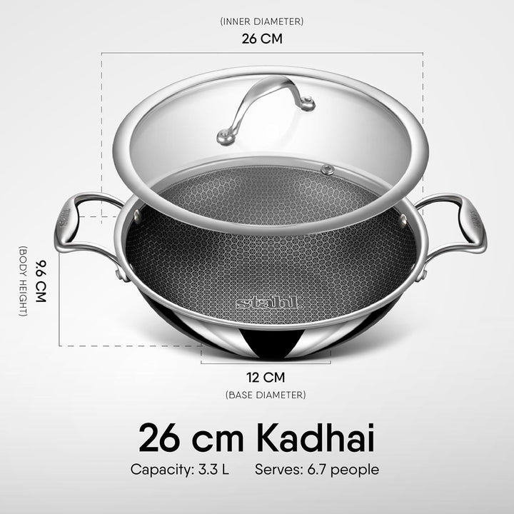 Stahl Artisan Hybrid Triply Kadhai | Induction-Friendly with Spill-Proof Edges