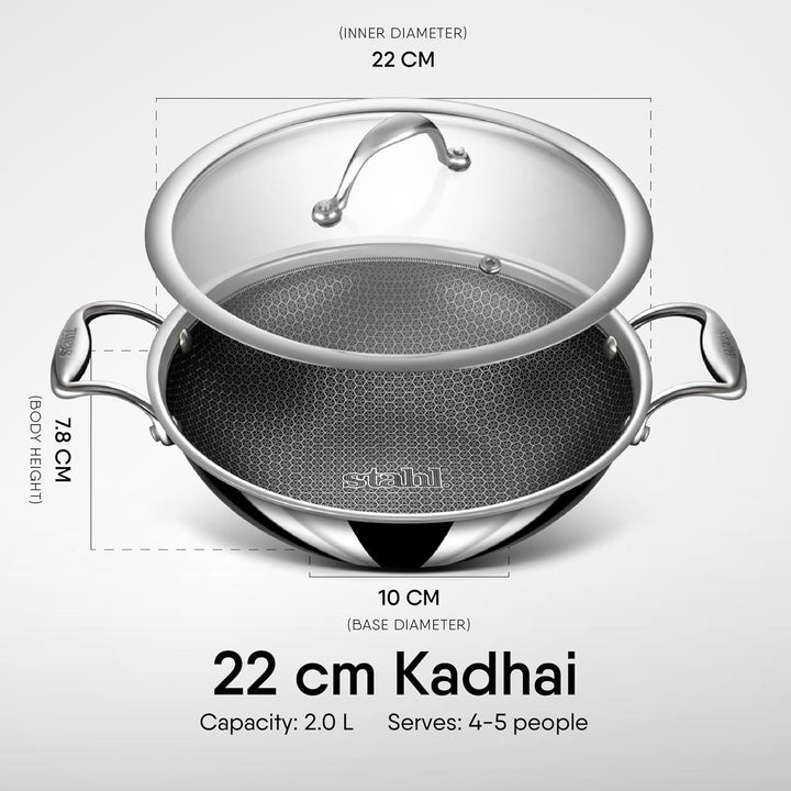 Stahl Artisan Hybrid Triply Kadhai | Induction-Friendly with Spill-Proof Edges