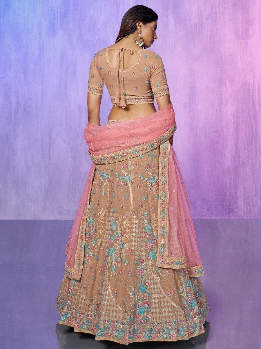 Peach Sequins Georgette Lehenga Choli | Elegant Bridal Ensemble