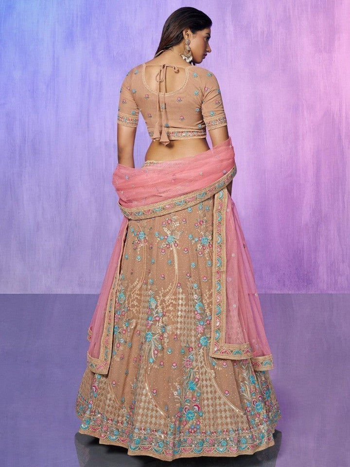 Peach Sequins Georgette Lehenga Choli | Elegant Bridal Ensemble