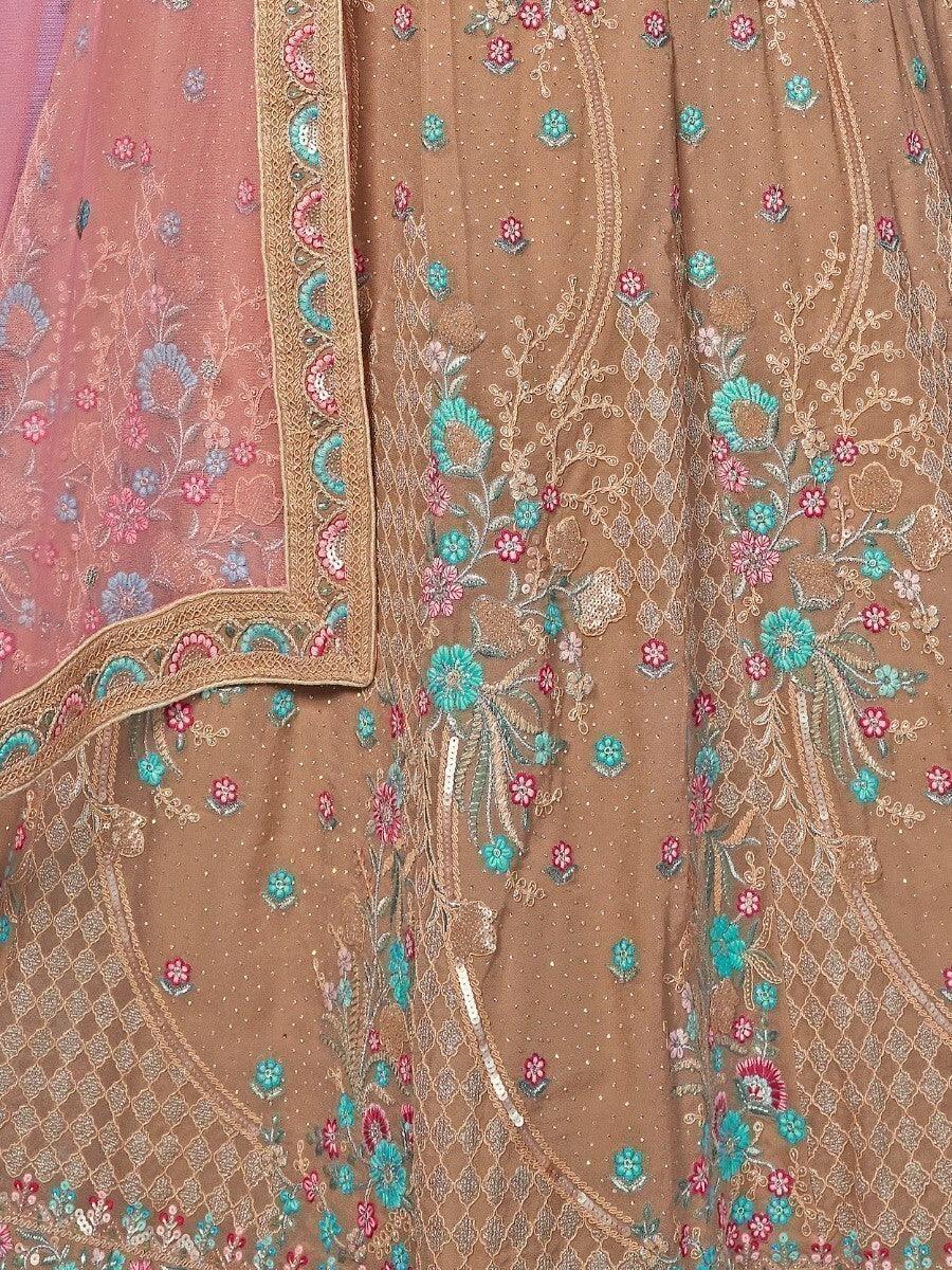Peach Sequins Georgette Lehenga Choli | Elegant Bridal Ensemble