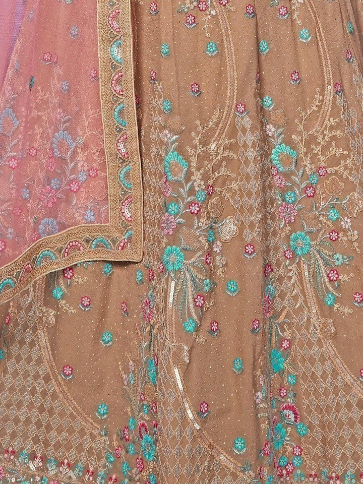 Peach Sequins Georgette Lehenga Choli | Elegant Bridal Ensemble