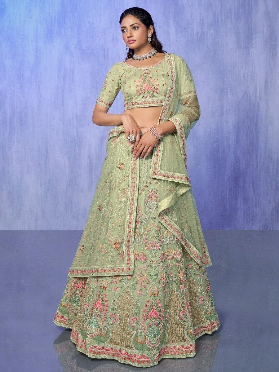 M17 Astonishing Green Lehenga Choli | Intricate Embroidery & Stonework