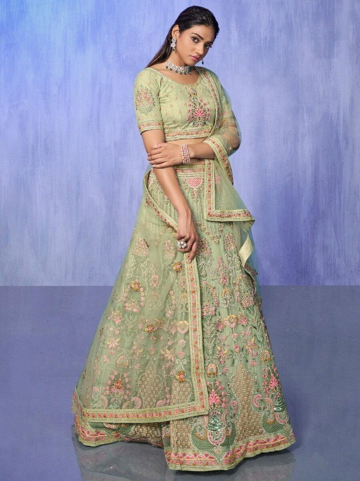 M17 Astonishing Green Lehenga Choli | Intricate Embroidery & Stonework