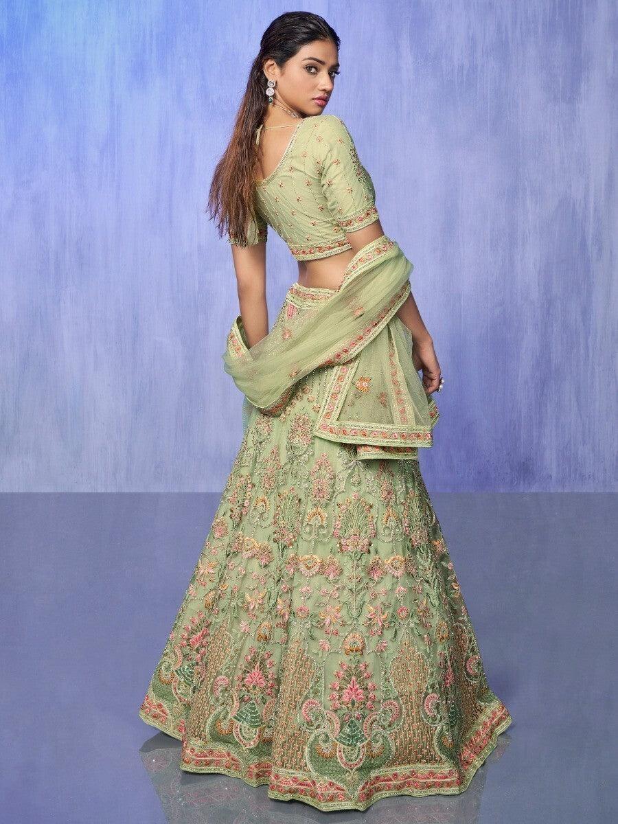 M17 Astonishing Green Lehenga Choli | Intricate Embroidery & Stonework