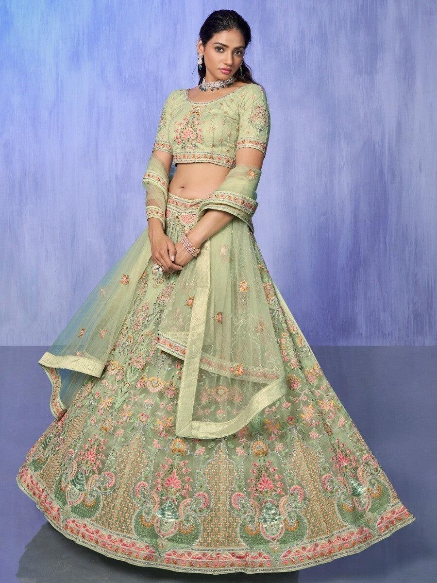 M17 Astonishing Green Lehenga Choli | Intricate Embroidery & Stonework