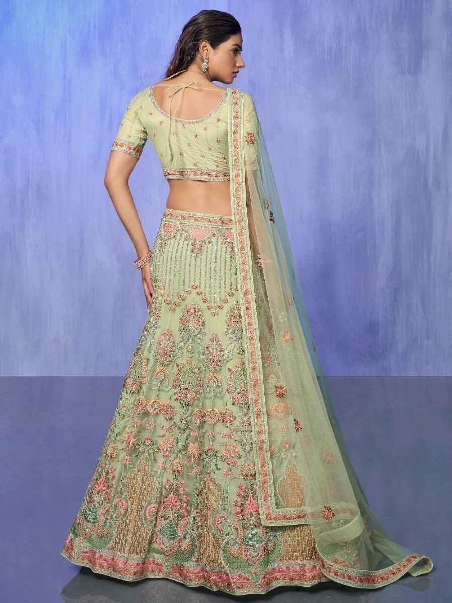 M17 Astonishing Green Lehenga Choli | Intricate Embroidery & Stonework