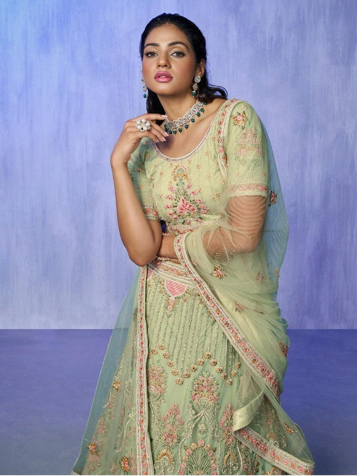 M17 Astonishing Green Lehenga Choli | Intricate Embroidery & Stonework