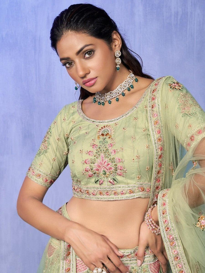 M17 Astonishing Green Lehenga Choli | Intricate Embroidery & Stonework