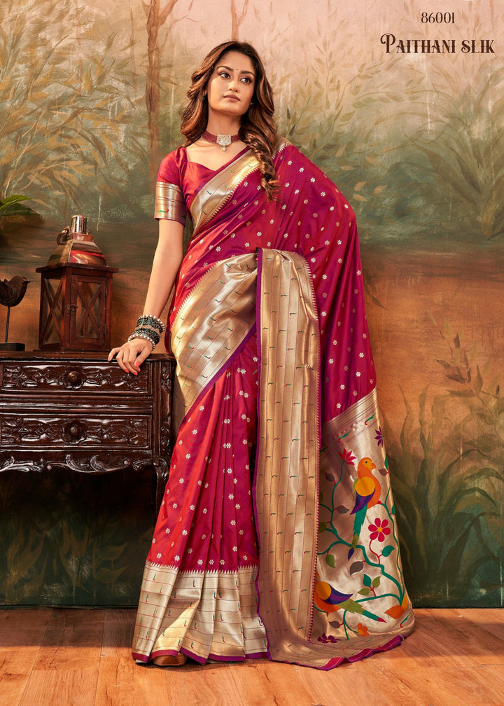 Pure Paithani Silk Saree with Traditional Zari Motifs | Perfect for Weddings