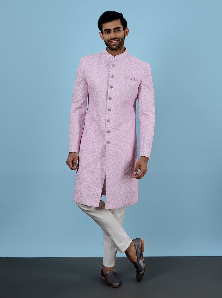 Men’s pink Indowestern with stylish embroidery