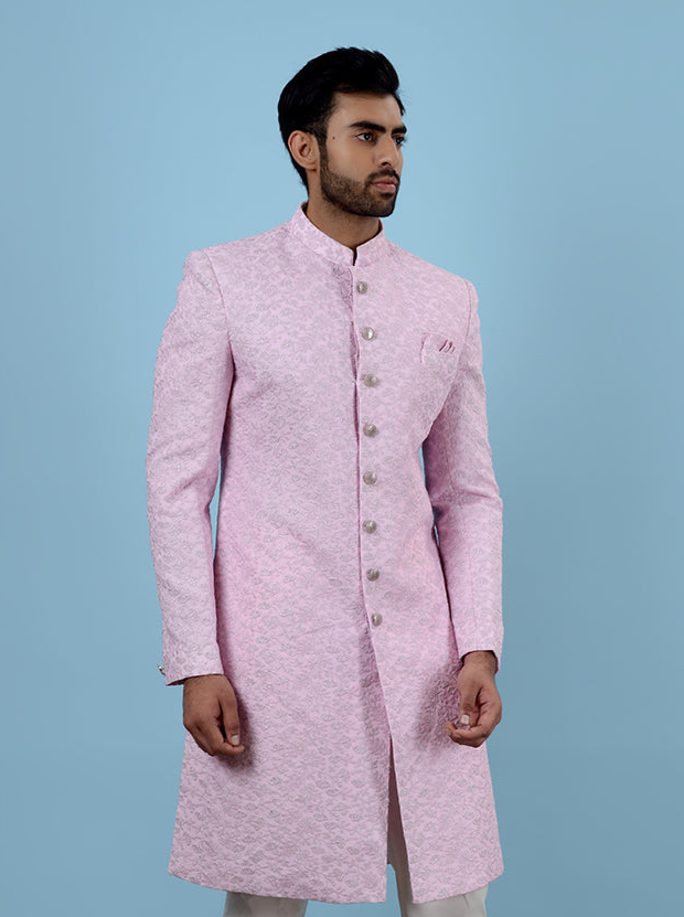 Chic Pink Georgette Indowestern | Men’s Embroidered Ethnic Wear