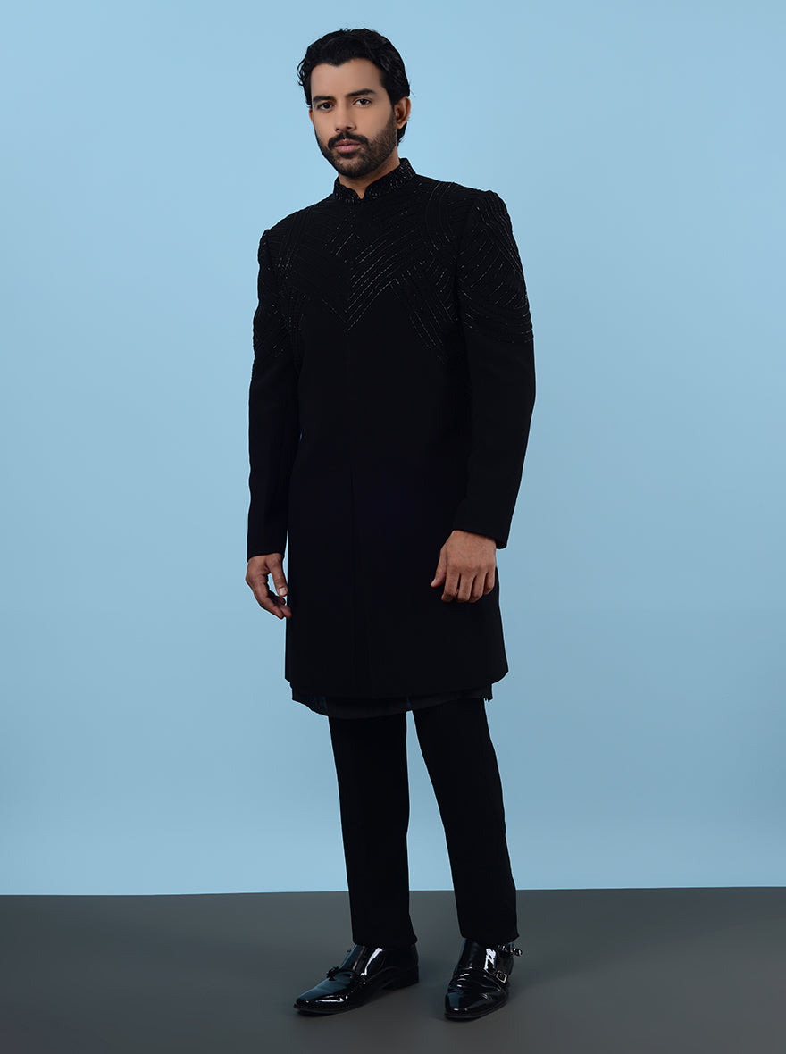 Men’s black Indowestern, perfect for sangeet events