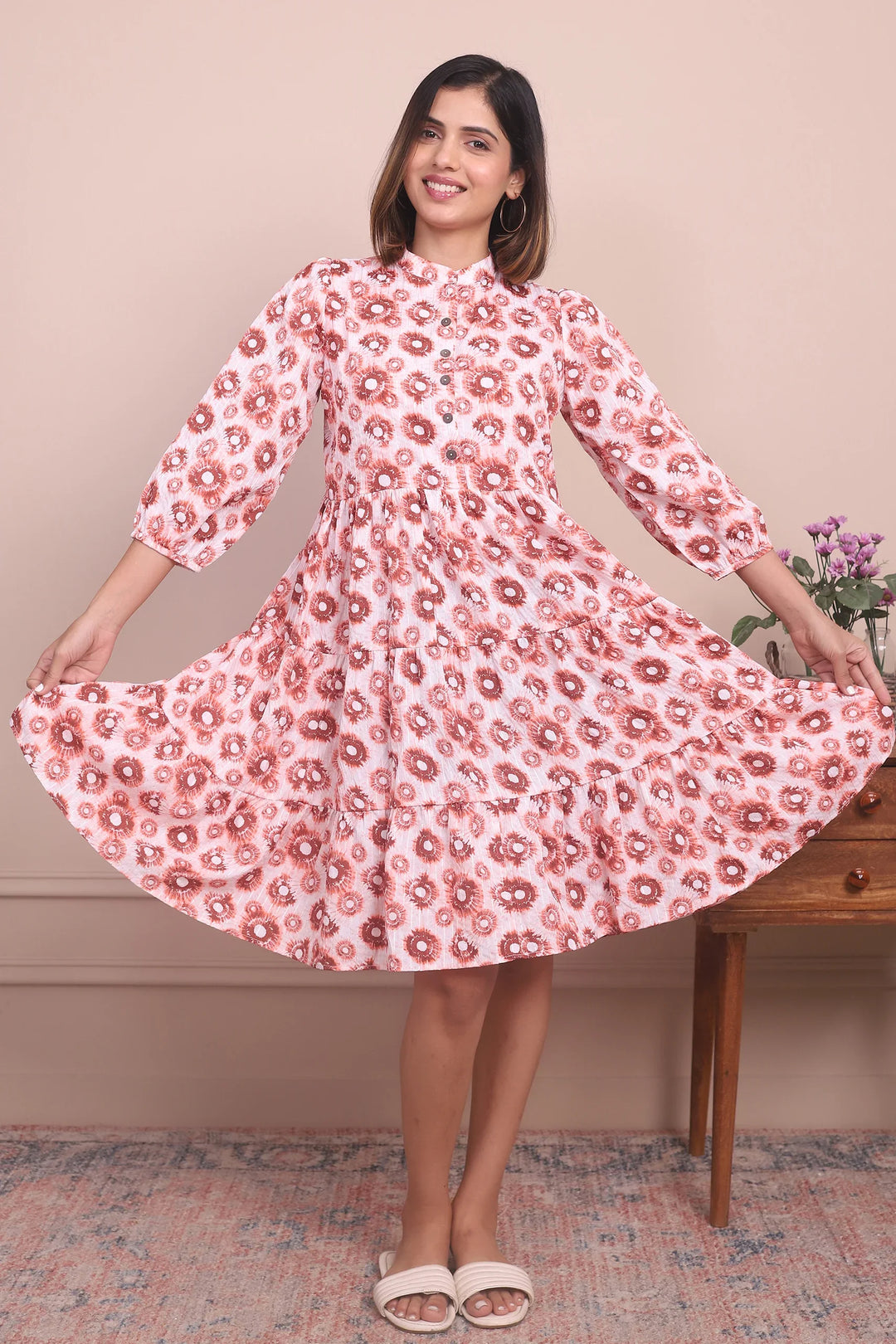 Cute and Cozy: Matching Mommy and Me Orange Printed Tiered Dress Duo