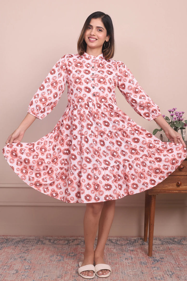 Cute and Cozy: Matching Mommy and Me Orange Printed Tiered Dress Duo