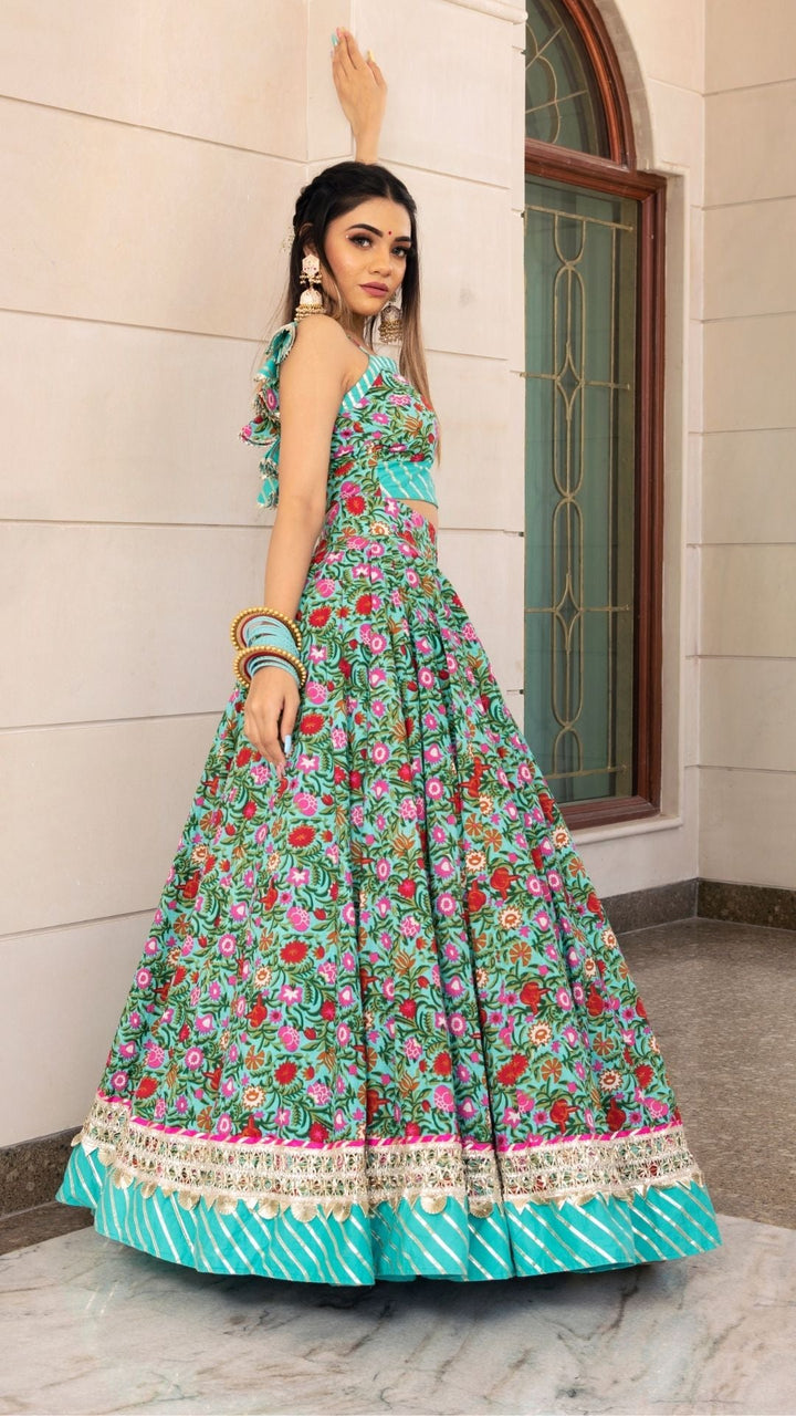 AASMA HAND BLOCK PRINT LEHENGA SET - Pomcha Jaipur . lehanga,dress anarkali,anarkali designer dresses,anarkali suits,lehenga wedding,designer suit anarkali,designer suits anarkali,designer dress anarkali,dupattas,saree collection,saree collections,dress designer,anarkali suits design,anarkali designer suit
