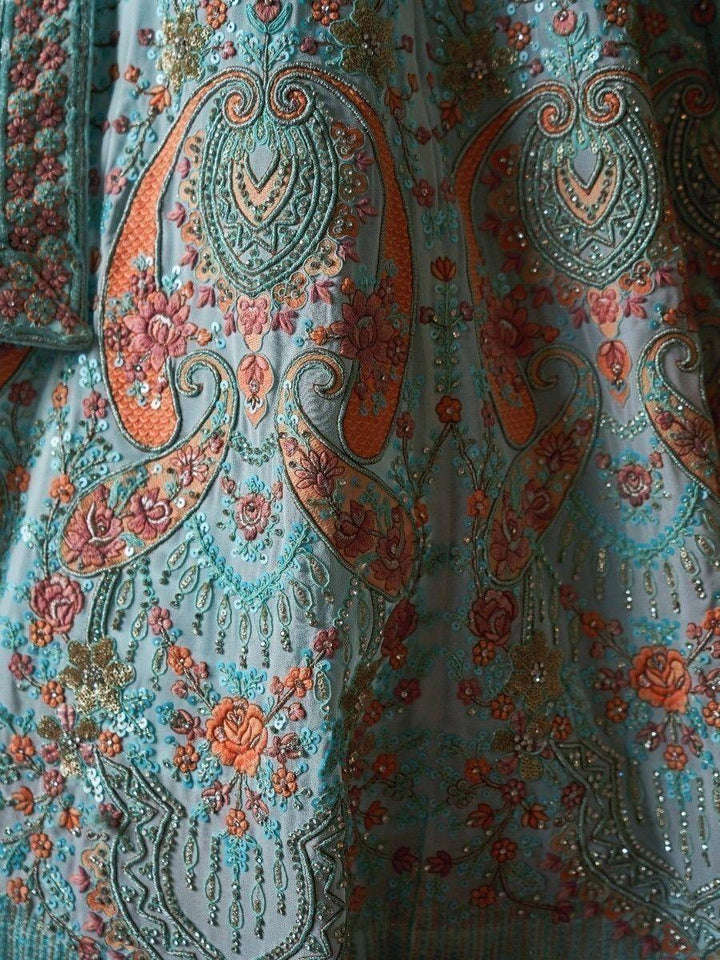 Sky Blue Lehenga Choli set | Georgette Material with Zarkan & Glitter Zari Embroidery