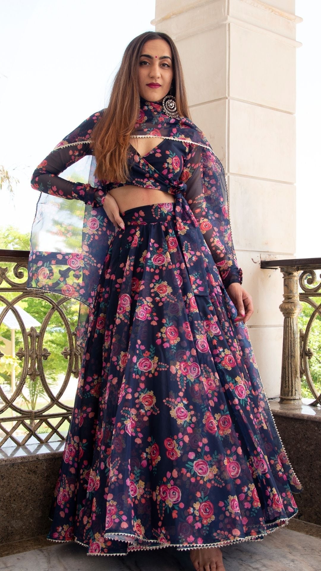 MAJARI BLUE ORGANZA LEHENGA SET - Pomcha Jaipur