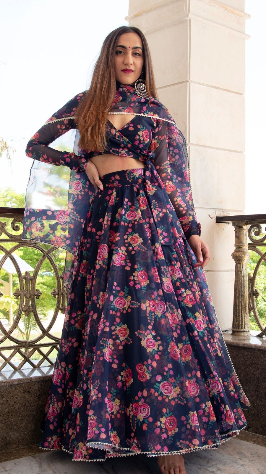 MAJARI BLUE ORGANZA LEHENGA SET - Pomcha Jaipur