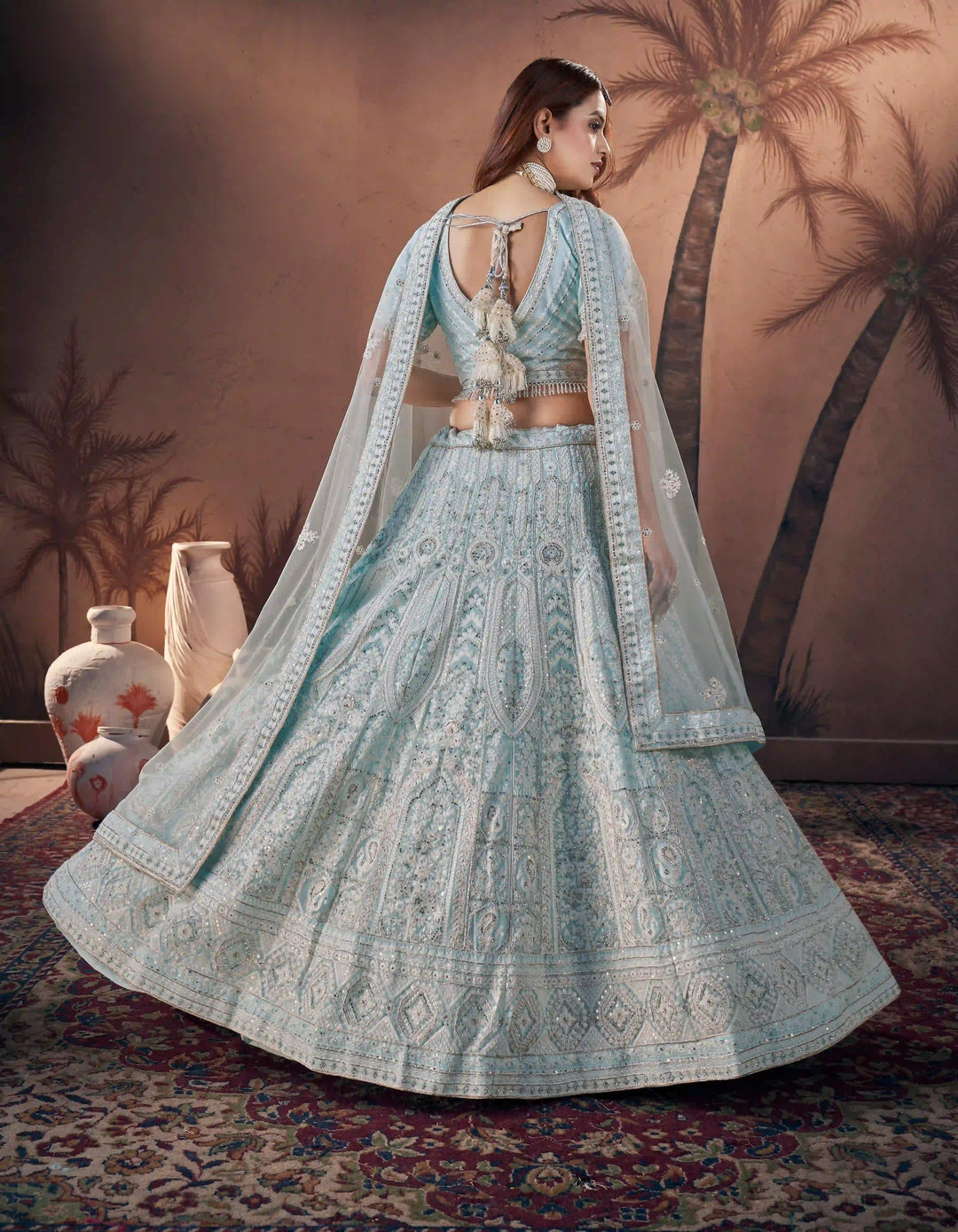 Sky Blue Bridal Handwork Lehenga Choli | Party Wear Georgette Lehenga