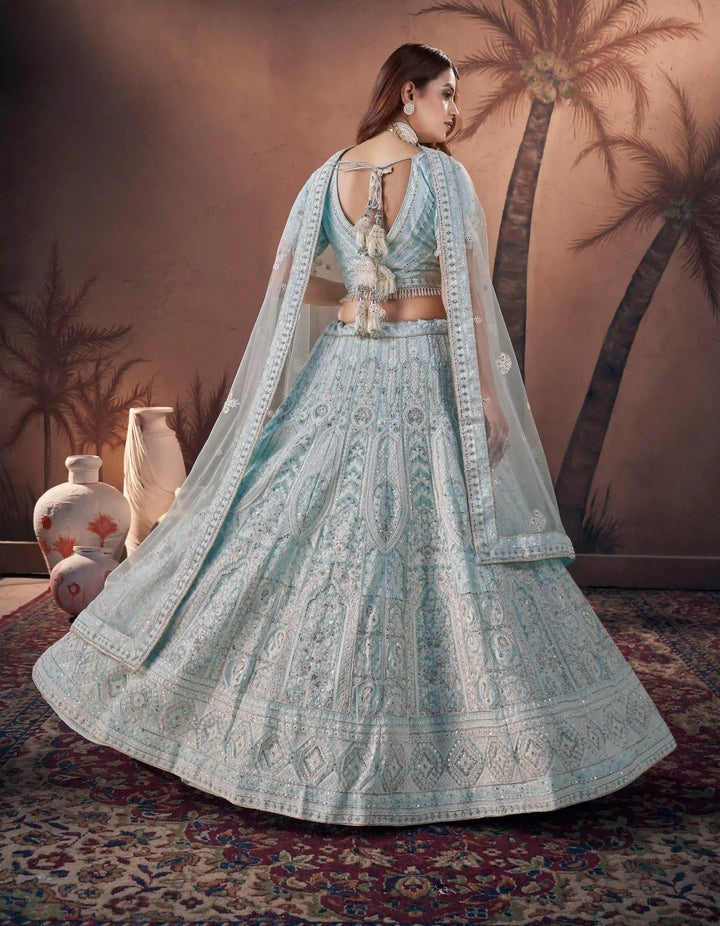 Sky Blue Bridal Handwork Lehenga Choli | Party Wear Georgette Lehenga