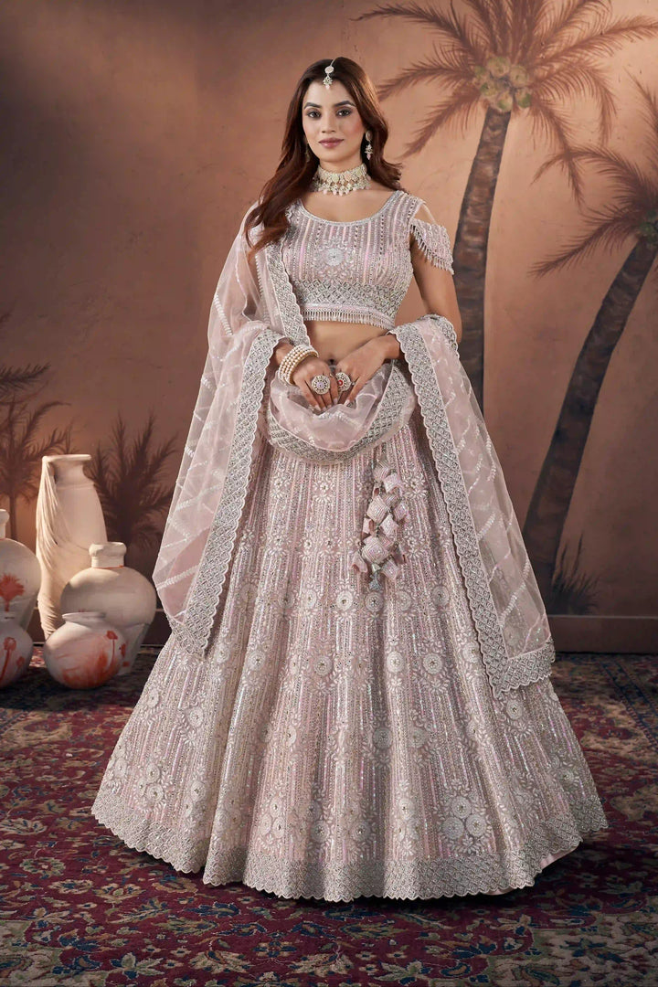 Baby Pink Bridal Handwork Lehenga Choli | Party Wear Georgette Lehenga