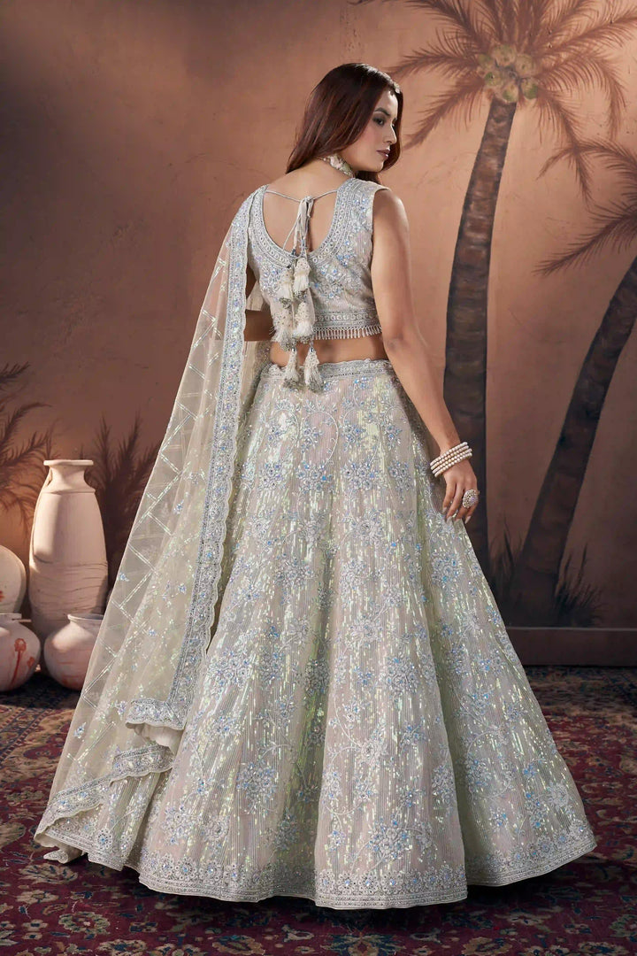 Silver Blue Bridal Handwork Lehenga Choli | Party Wear Net Lehenga